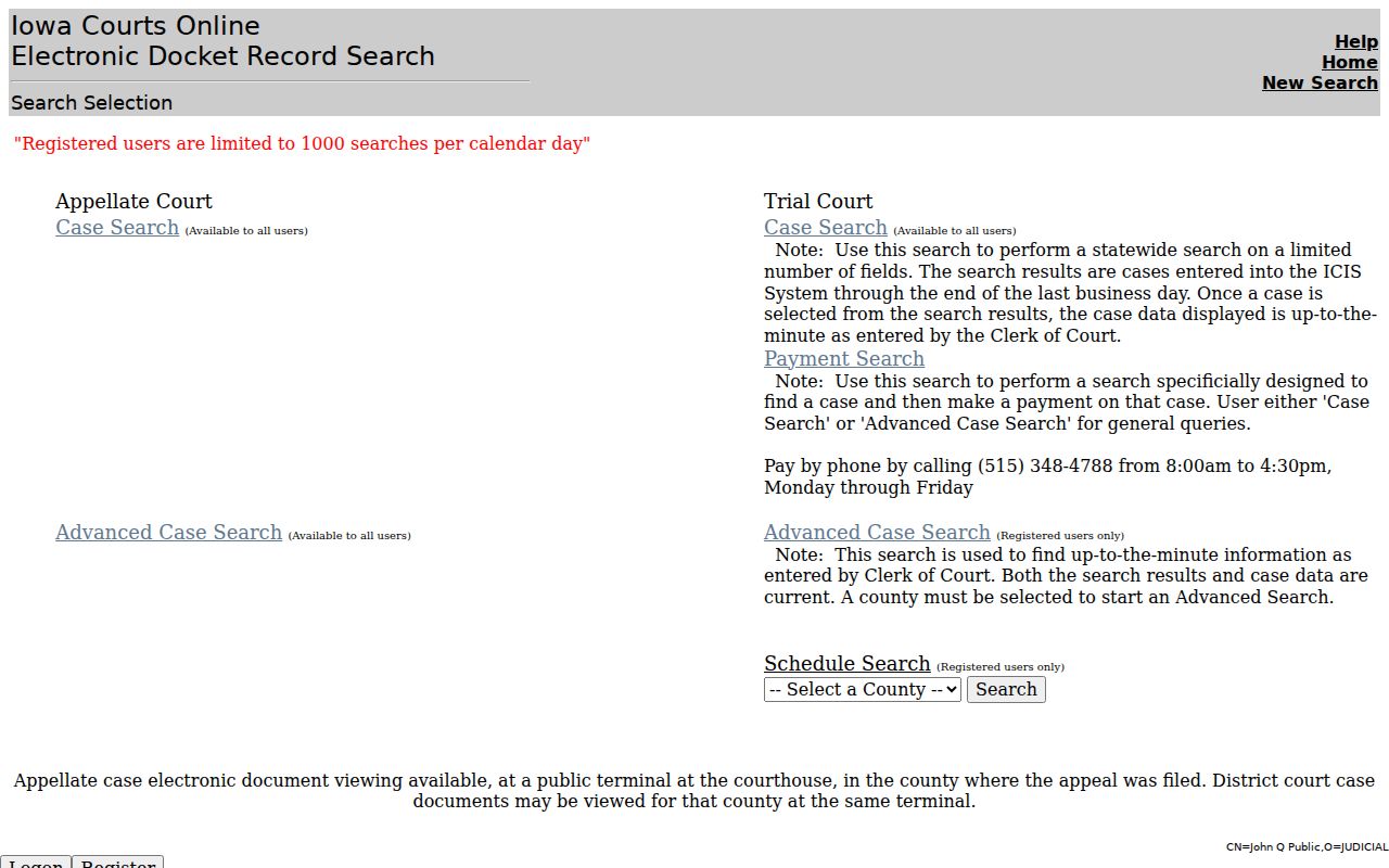 Iowa Courts Online public case-search entry for Jackson County warrant research