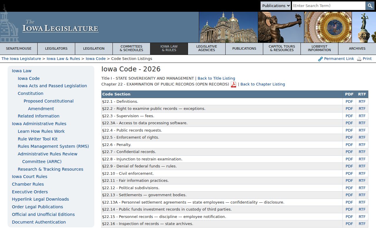 Jackson County arrest warrant records and Iowa Code Chapter 22 access