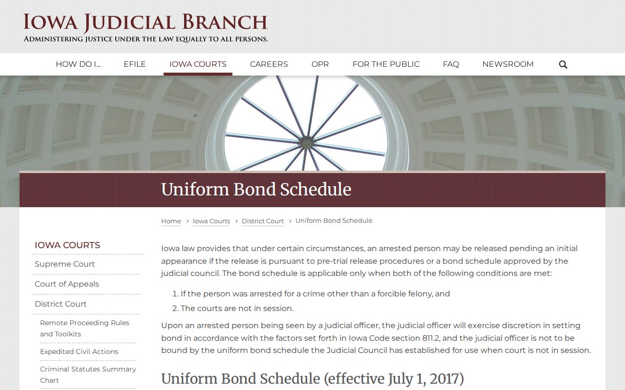 Jackson County traffic warrant and Iowa uniform bond schedule guidance