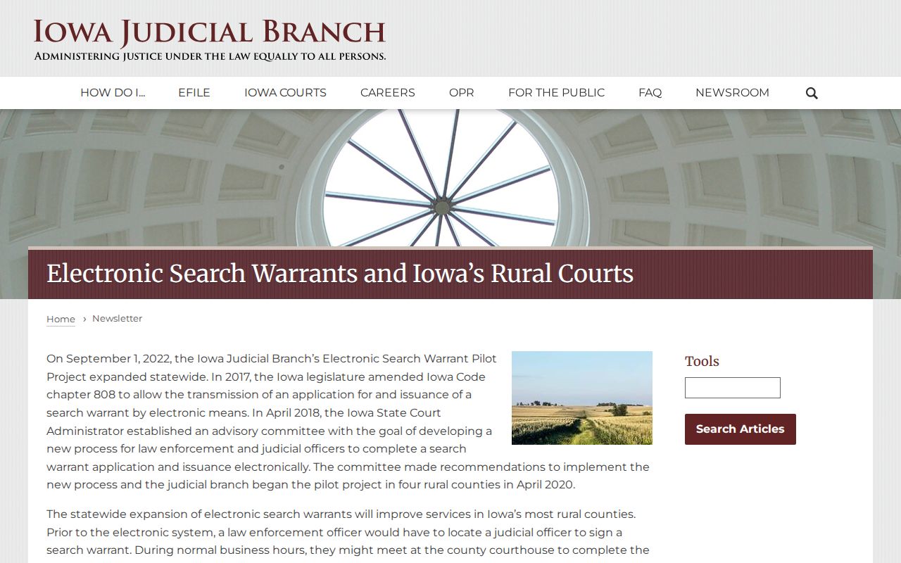 Jackson County municipal warrant and rural Iowa electronic search warrant process